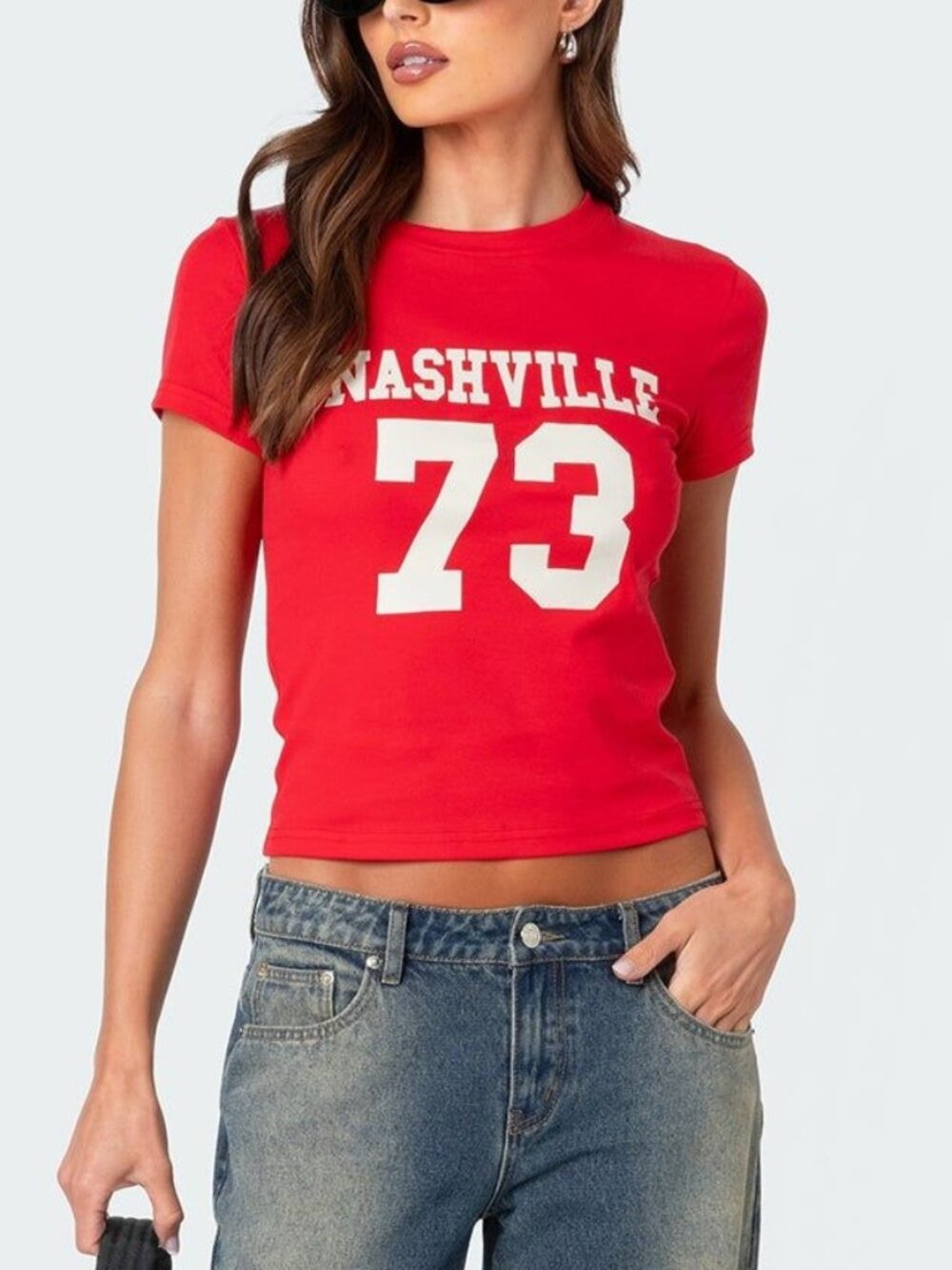 dikted Red Nashville 73 Graphic Baby Tee XS